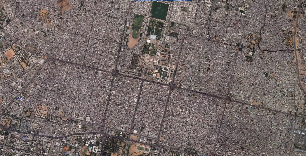 航空写真で見たジャイプル中心地(シティ・パレス周辺)。 
